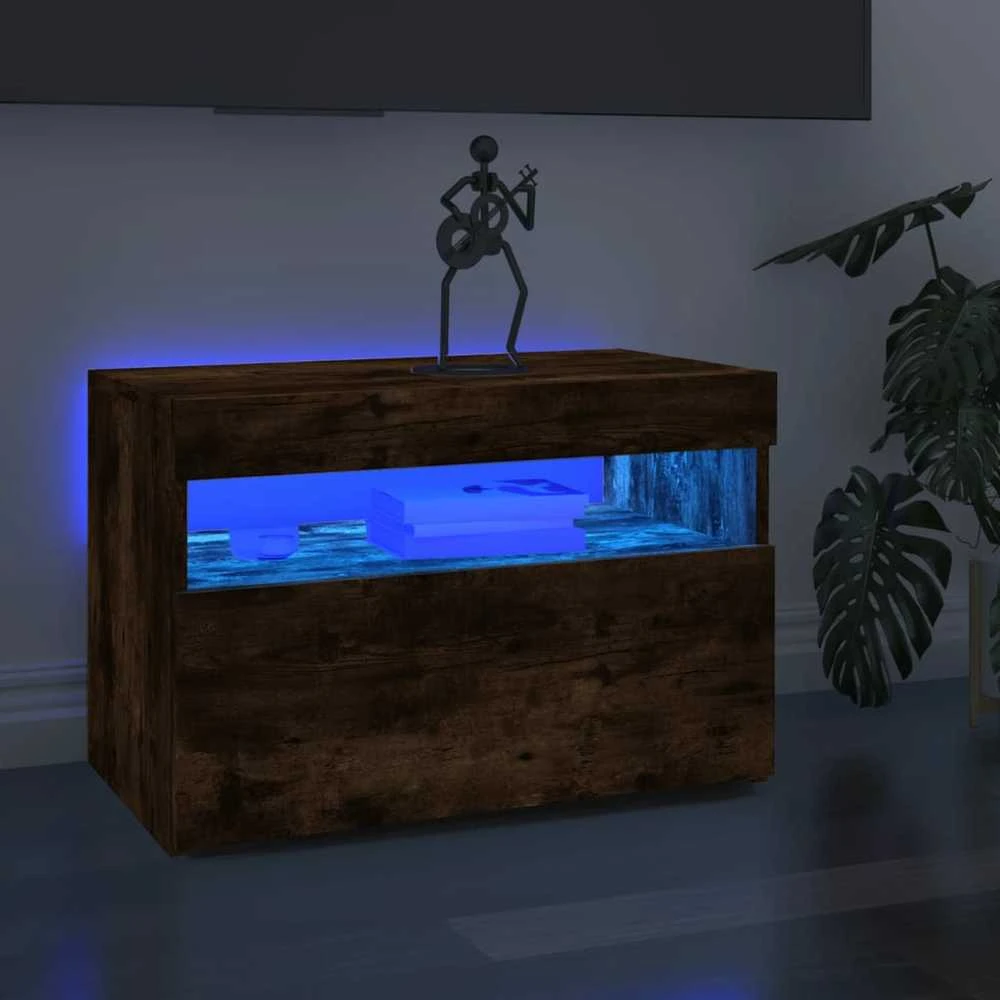 TV staliukas TV spintelės su LED, 2vnt., dūminio ąžuolo, 60x35x40cm