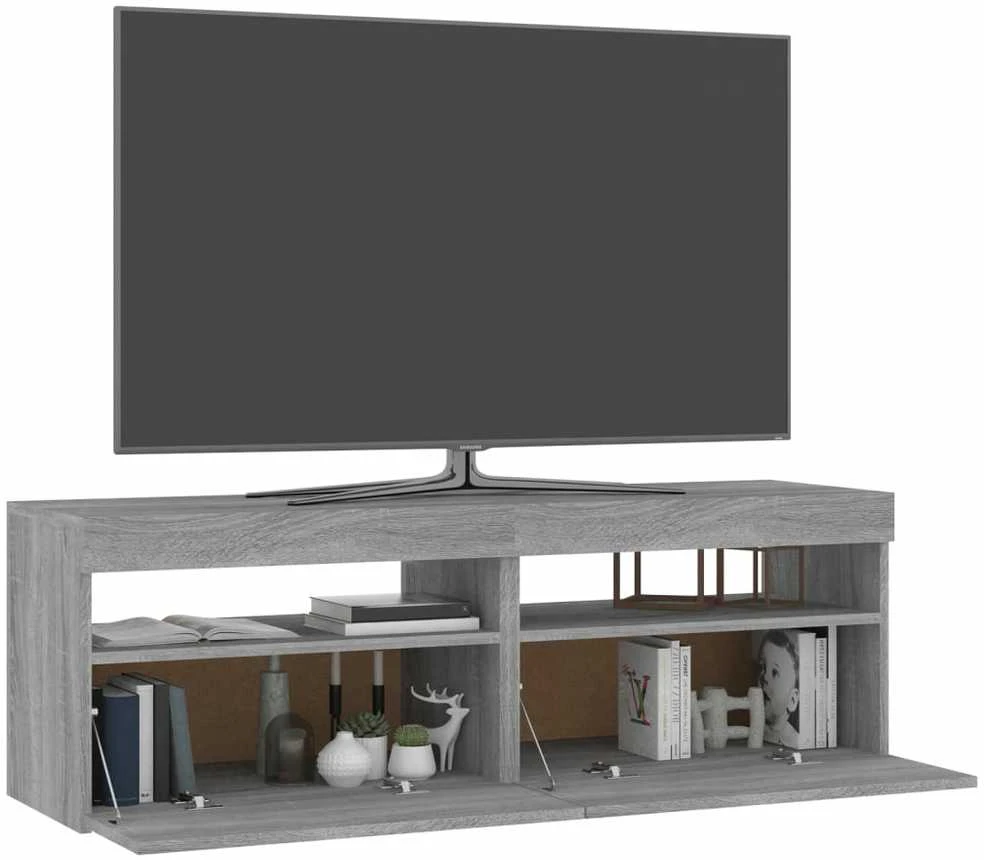 TV staliukas TV spintelės su LED, 2vnt., pilkos ąžuolo, 60x35x40cm