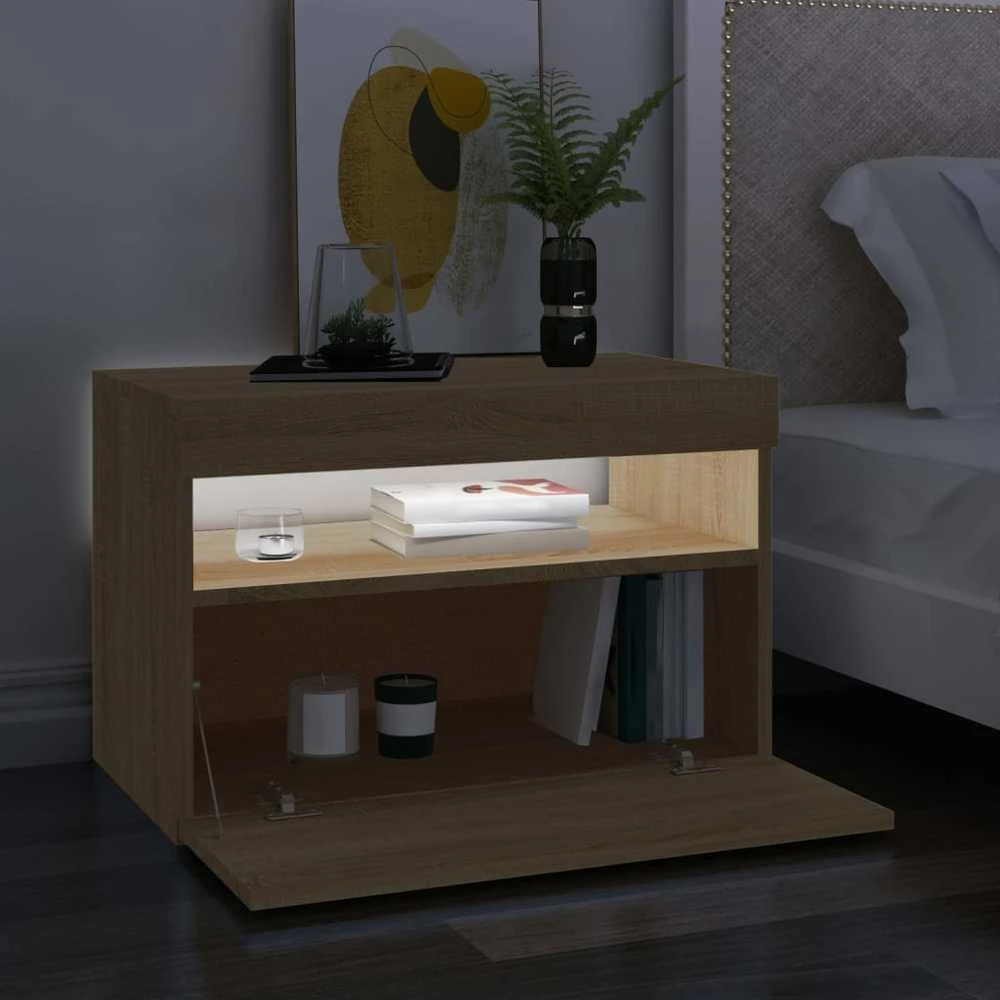 TV staliukas TV spintelės su LED apšvietimu, 2vnt., ąžuolo, 60x35x40cm