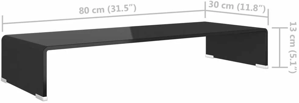 TV stovas/monitoriaus pakyla, juodas stiklas, 80x30x13 cm