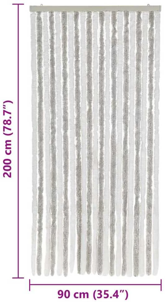 Užuolaida nuo musių, šviesiai pilka ir balta, 90x200cm, šenilis