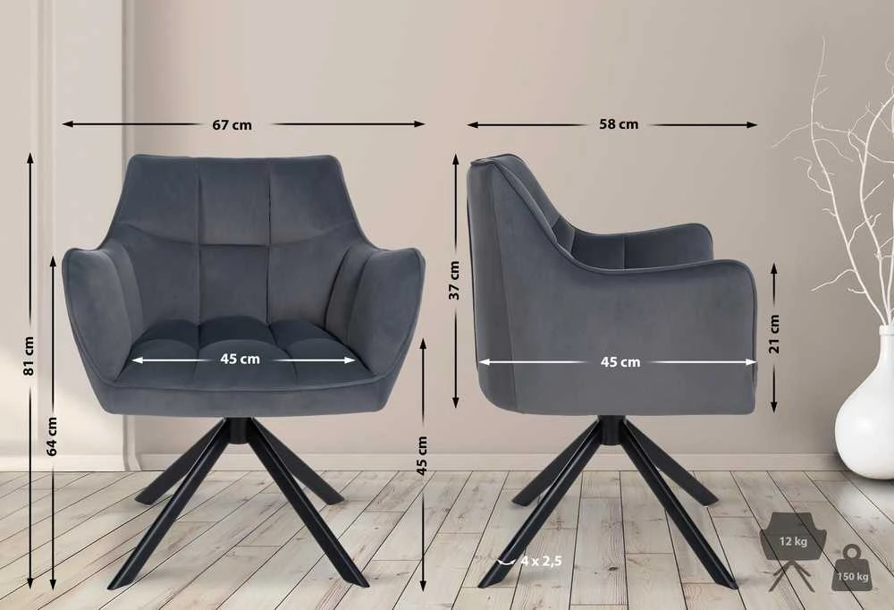 Mville Valgomojo kėdė Swing, aksominė, tamsiai pilka