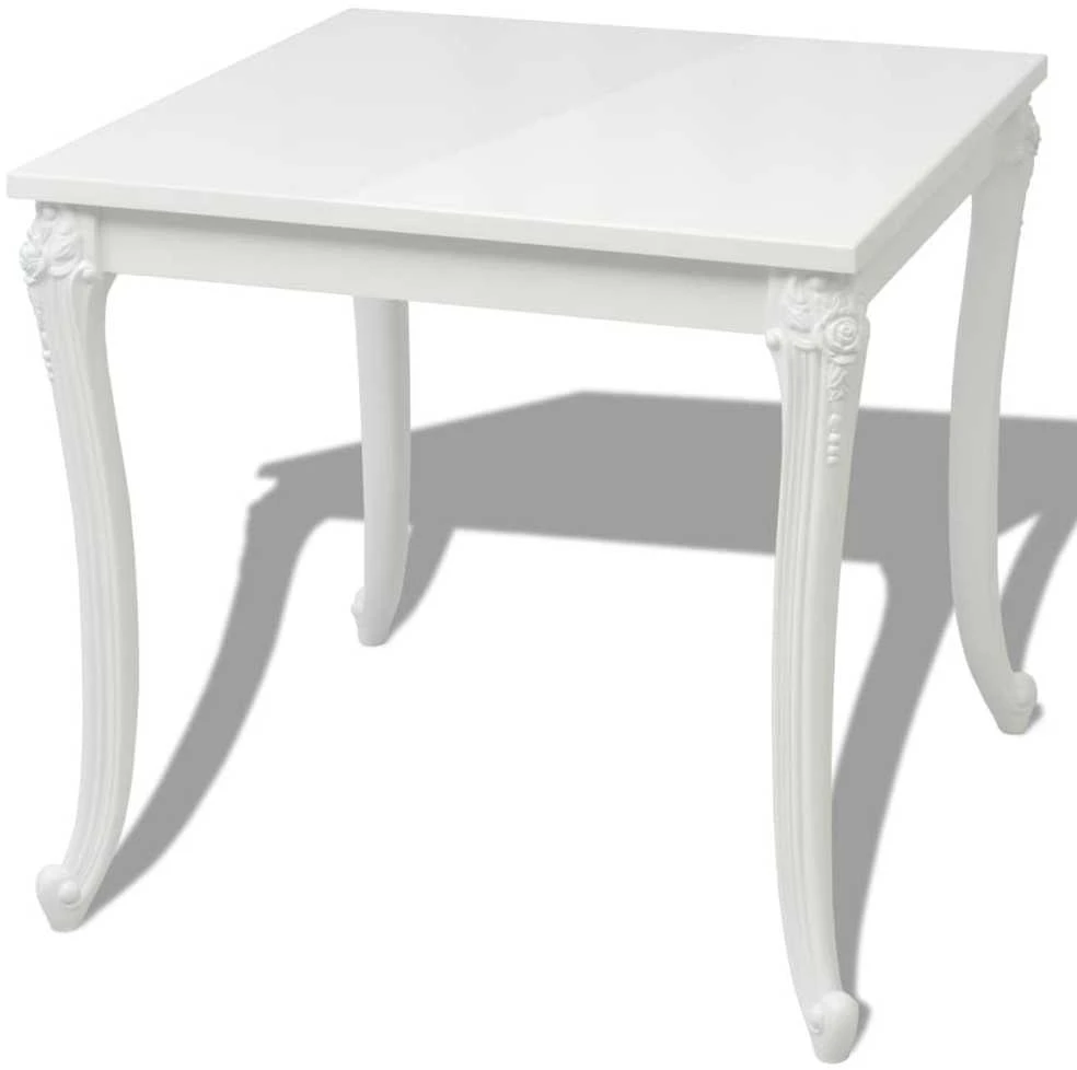 Valgomojo stalas, 80x80x76 cm, labai blizgus, baltas