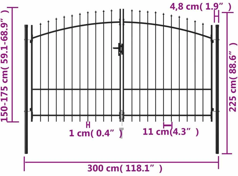 Vartai su smailiais viršugaliais, juodi, 3x1,75m, plienas