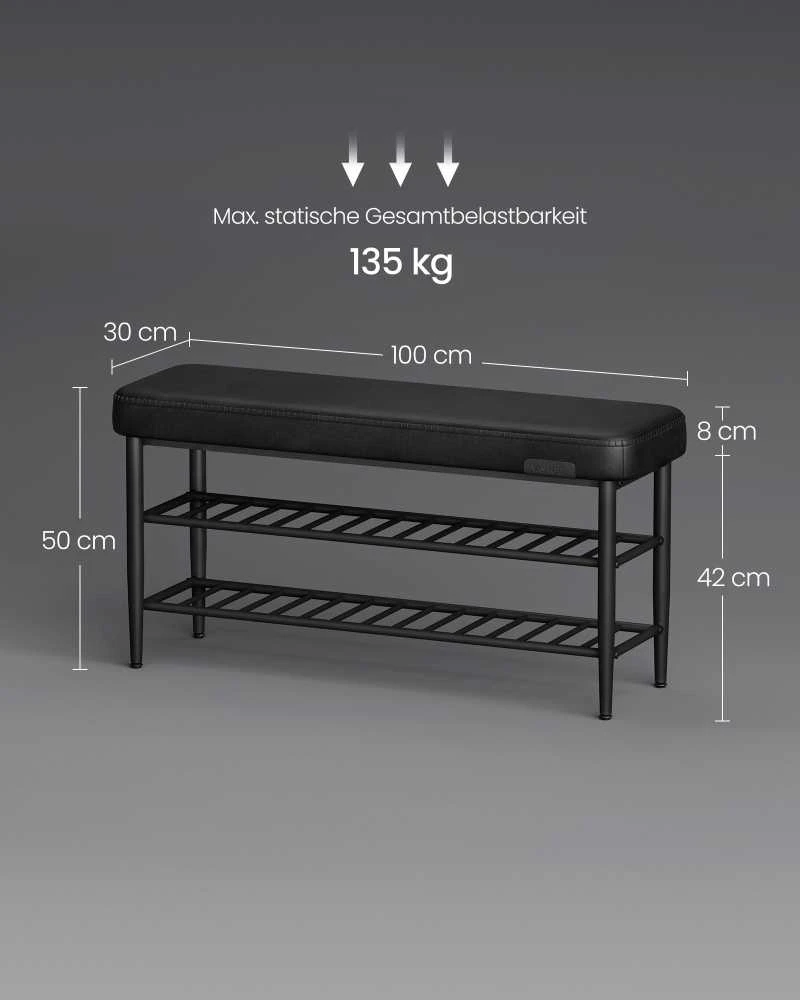 Vasagle EKHO kolekcijos batų suolas su siūlėmis 30 x 100 x 50 cm rašalas juodas