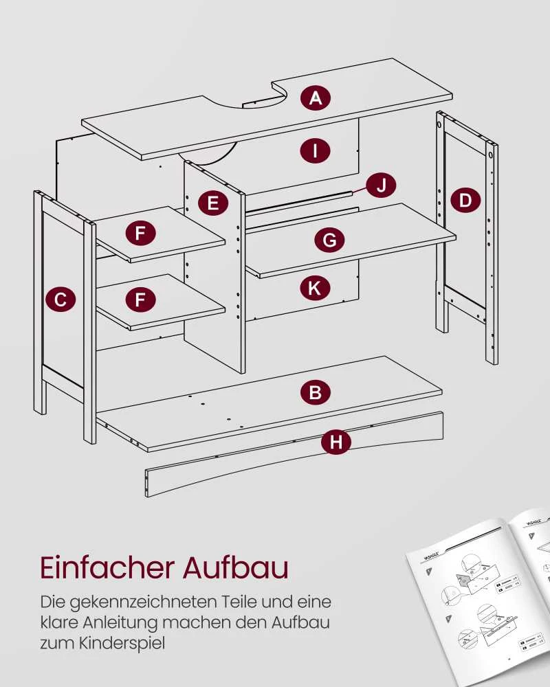 Vasagle Waschbeckenunterschrank extra lang mit 2 Türen