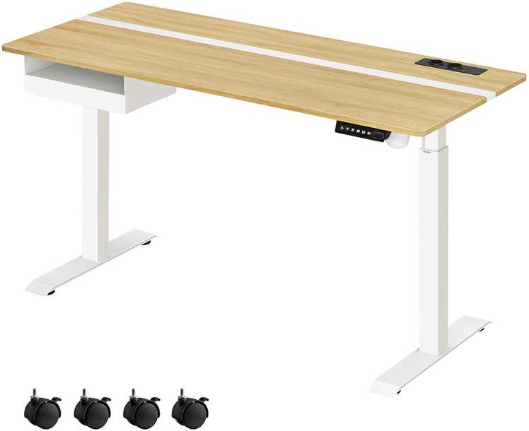 Songmics Vasagle Rašomasis stalas su kištukiniais lizdais ir stalčiumi 60 x 140 cm