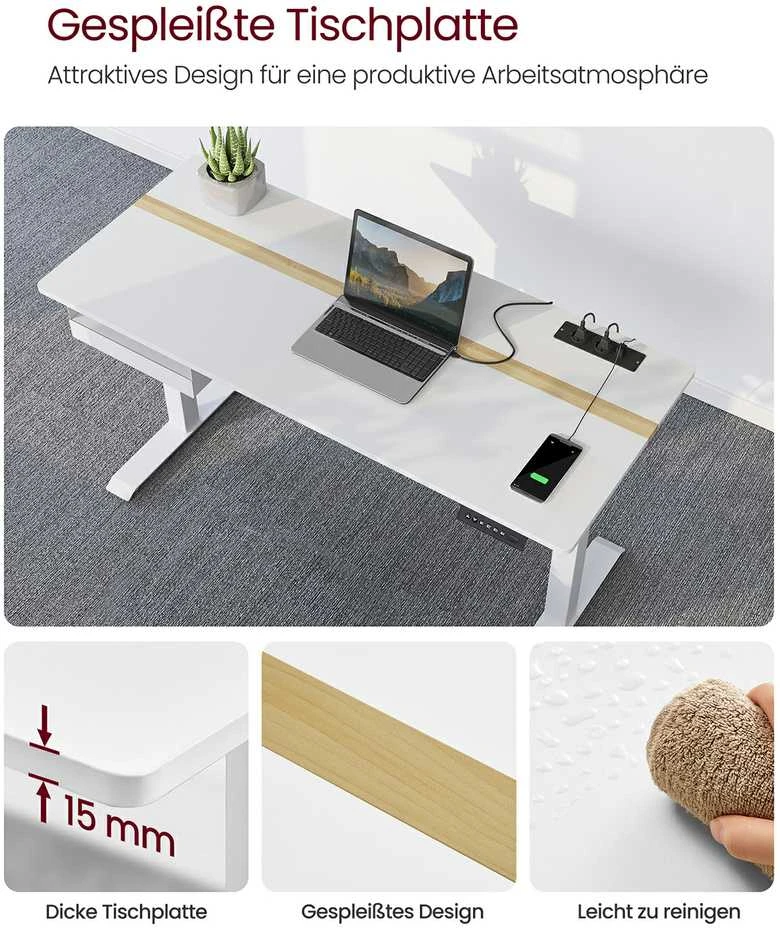 Songmics Vasagle Reguliuojamo aukščio stalas 60 x 140 cm, baltas