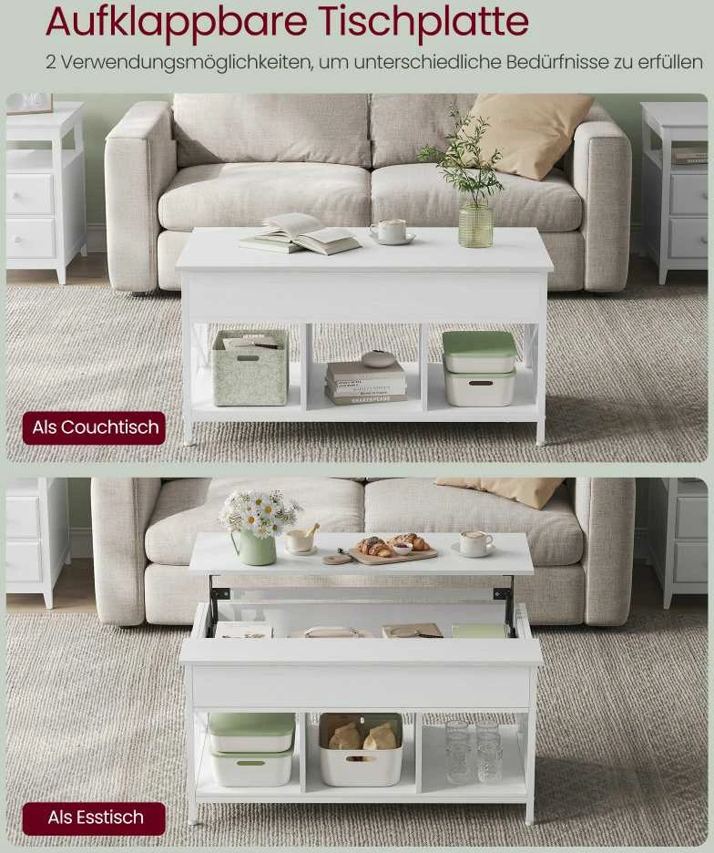 Vasagle Couchtisch höhenverstellbarer Wohnzimmertisch