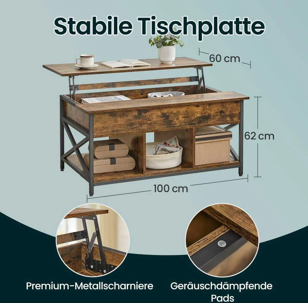 Songmics Vasagle Reguliuojamo aukščio žurnalinis staliukas 60 x 100 x (48-62) cm