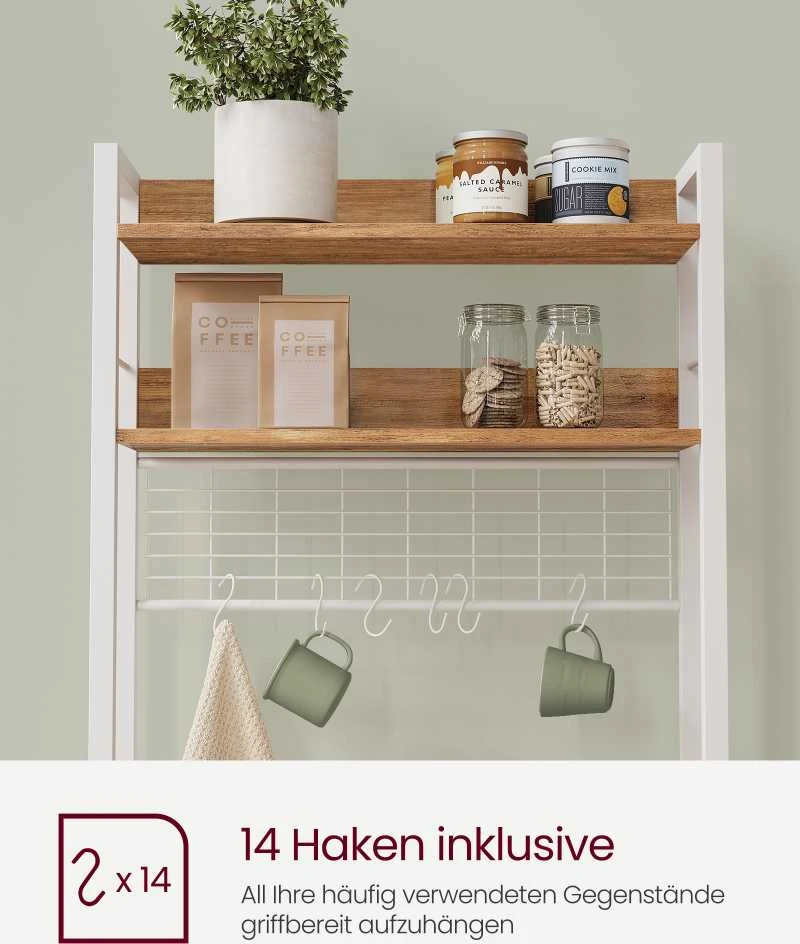 Vasagle Stovinti lentyna su kištukiniais lizdais 14 kabliukų riešutmedžio ruda-balta