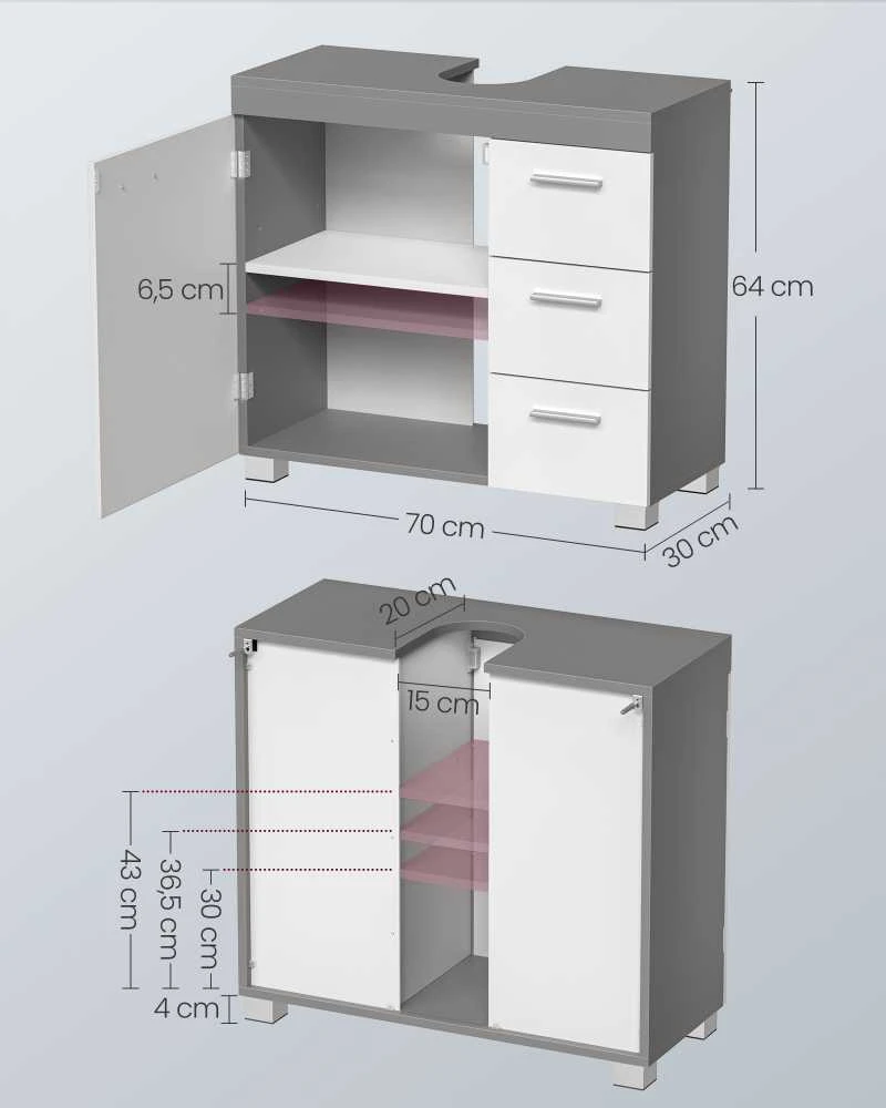 Vasagle Waschbeckenunterschrank 2 Fächer hinter der Tür