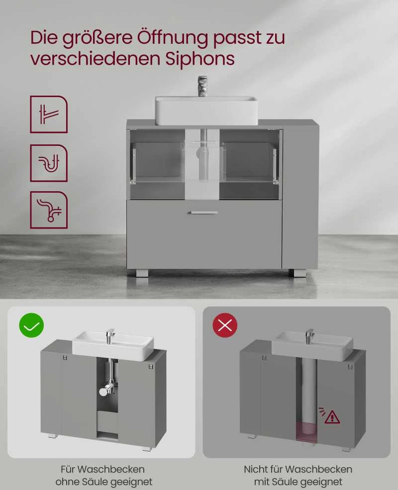 Vasagle Waschbeckenunterschrank 30 x 80 x 64 cm mit offenen Fächern