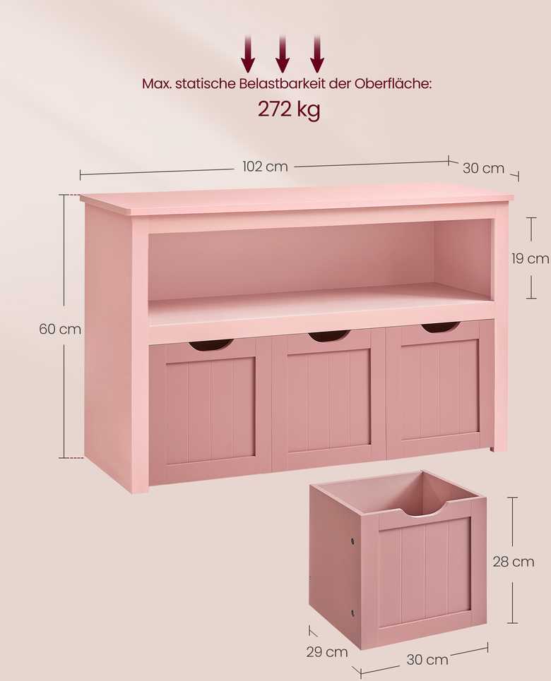 Songmics Vasagle Vaikiška lentyna su ratukais 30 x 102 x 60 cm pastelinės rožinės spalvos