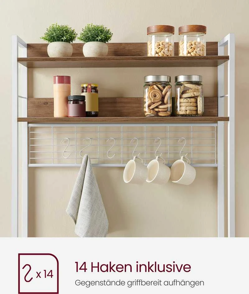 Vasagle Virtuvės lentyna su lizdais ir tinklelio lentyna vintage ruda-balta