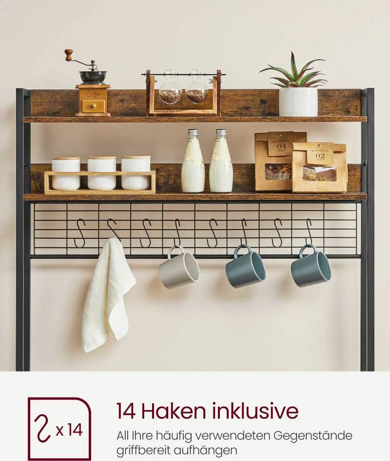 Vasagle Virtuvės lentyna su tinkleliu viršuje vintage ruda-juoda
