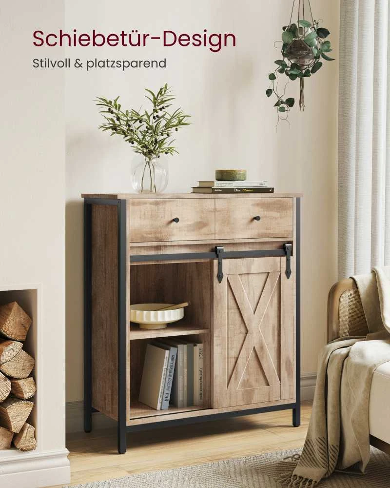 Songmics Vasagle Virtuvės spintelė su stumdomomis durimis 30 x 70 x 80 cm kaimiško stiliaus