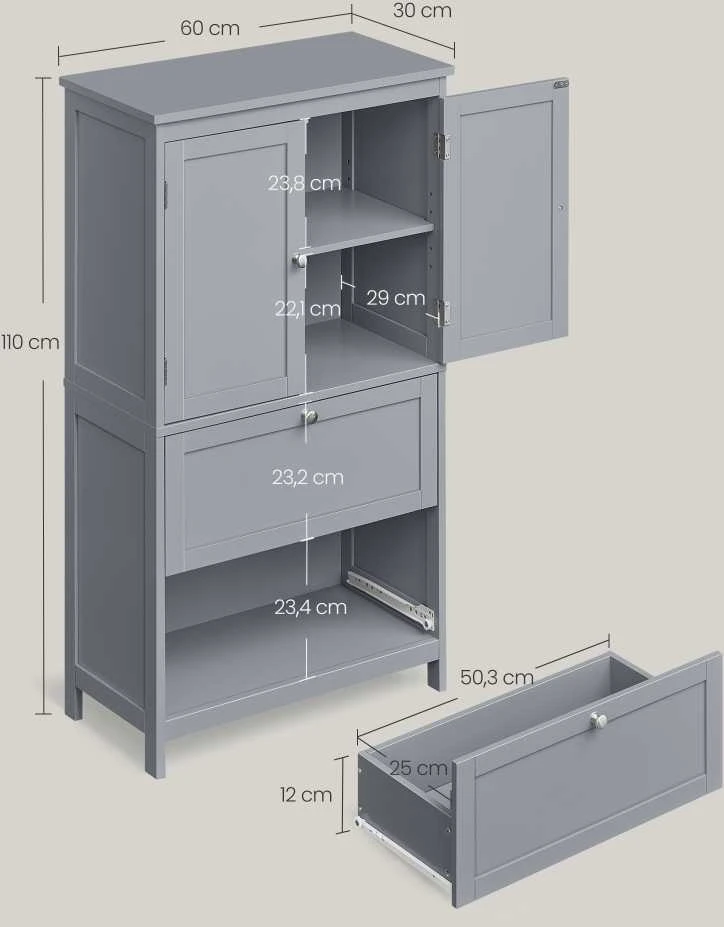 Vasagle Badezimmerschrank mit 2 Türen und 2 Schubladen
