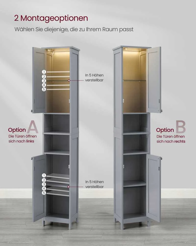 Vasagle Badezimmerschrank mit Beleuchtung taubengrau