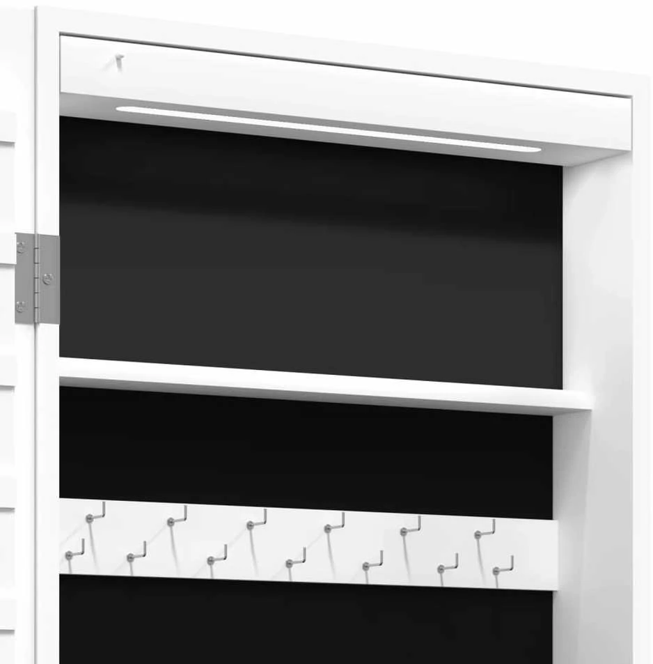 Veidrodinė papuošalų spintelė su LED apšvietimu, baltos spalvos