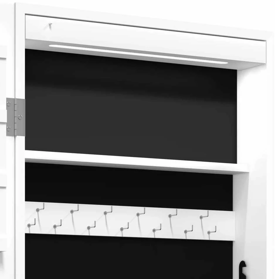 Veidrodinė papuošalų spintelė su LED apšvietimu, baltos spalvos