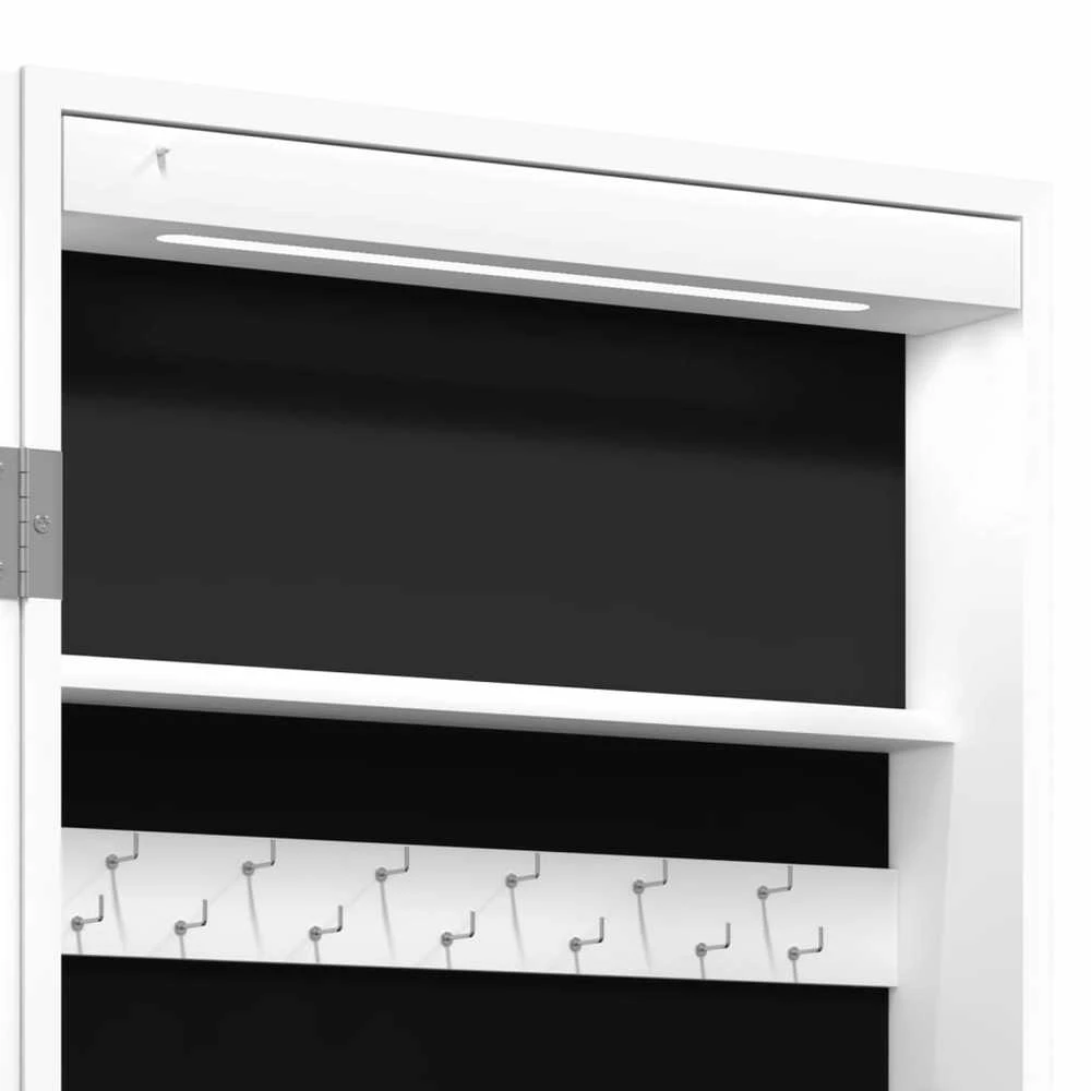 Veidrodinė papuošalų spintelė su LED, balta, laisvai pastatoma