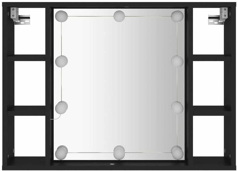 Veidrodinė spintelė su LED apšvietimu, juoda, 76x15x55cm