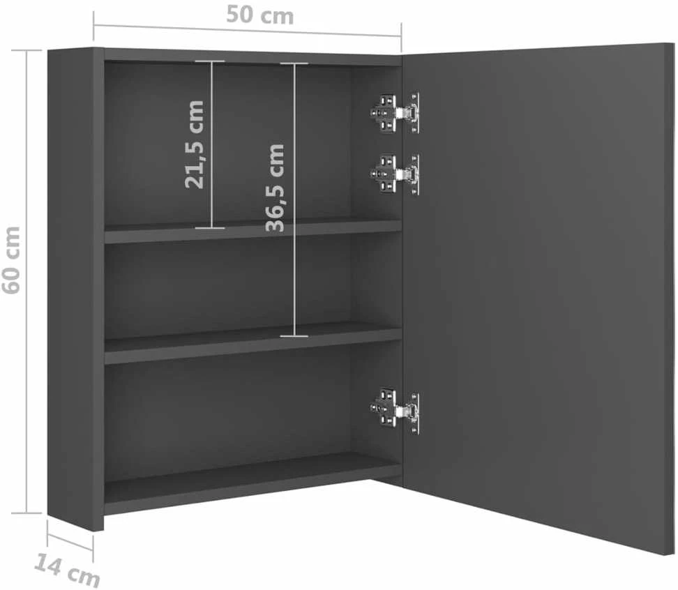 Veidrodinė vonios spintelė su LED apšvietimu, pilka, 50x14x60cm