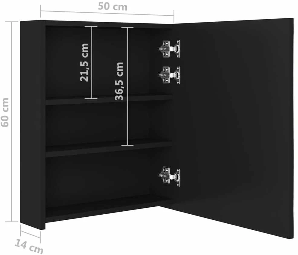 Veidrodinė vonios spintelė su LED apšvietimu, juoda, 50x14x60cm