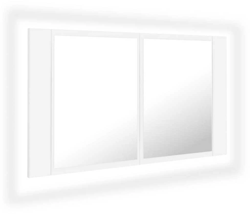 Veidrodinė vonios spintelė su LED, balta, 80x12x45cm, akrilas
