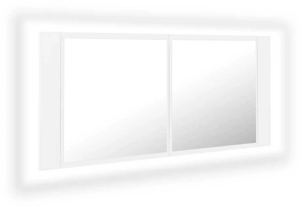 Veidrodinė vonios spintelė su LED, balta, 100x12x45cm, akrilas