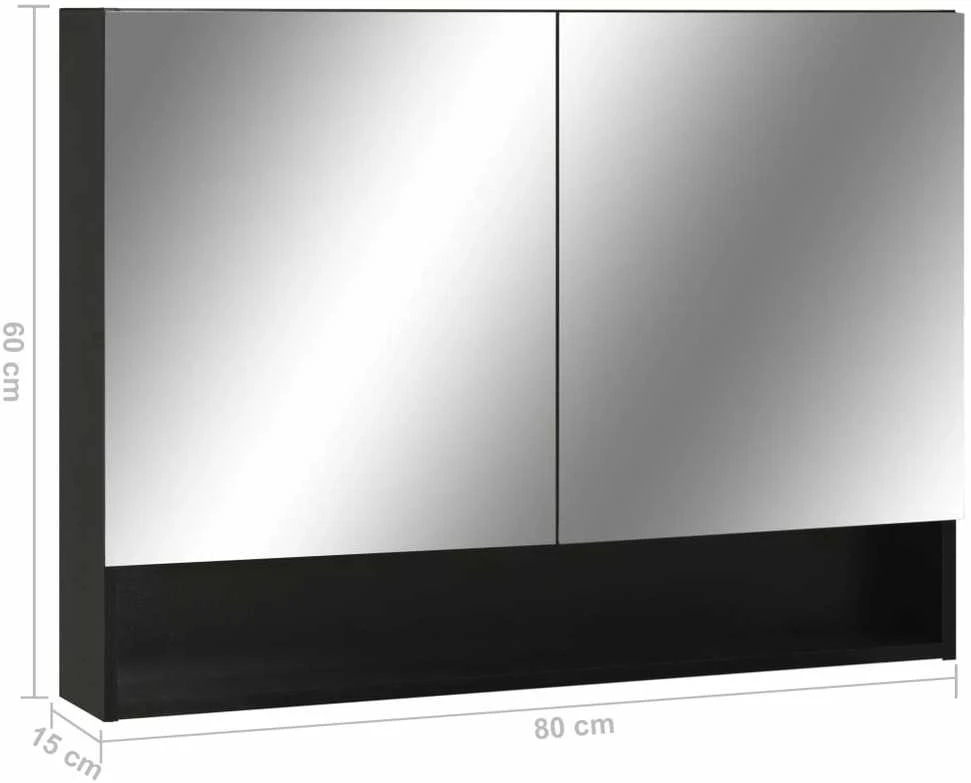 Veidrodinė vonios spintelė su LED, juoda, 80x15x60cm, MDF