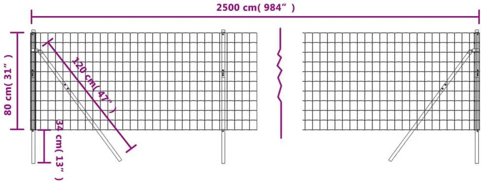 Vielinė tinklinė tvora, antracito, 0,8x25m, plienas