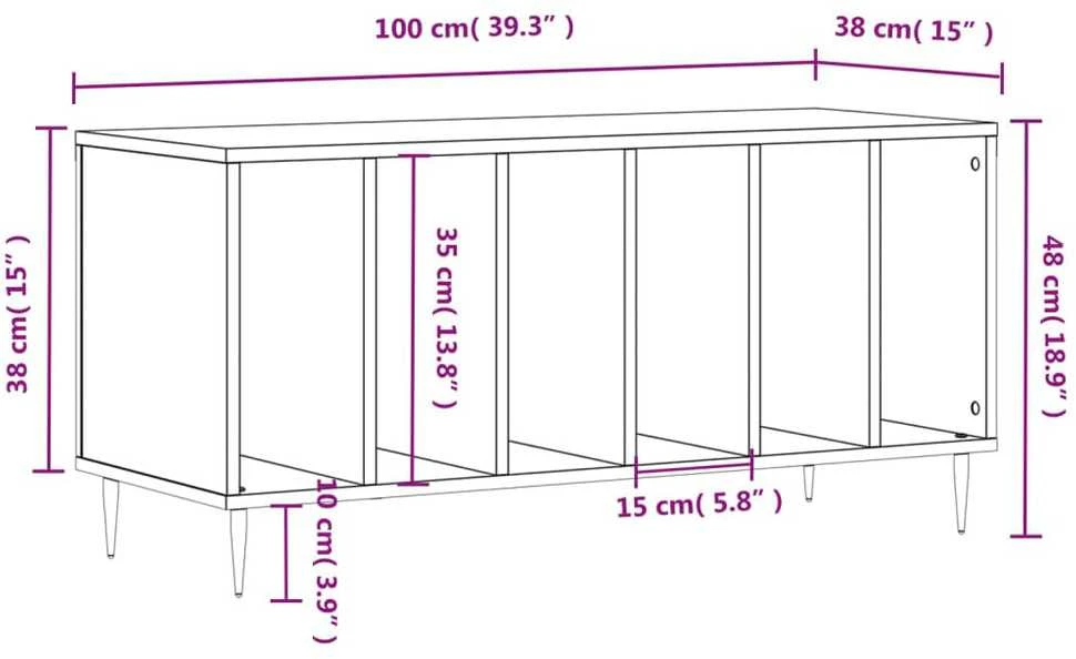 Vinilinių plokštelių spintelė, balta, 100x38x48cm, mediena