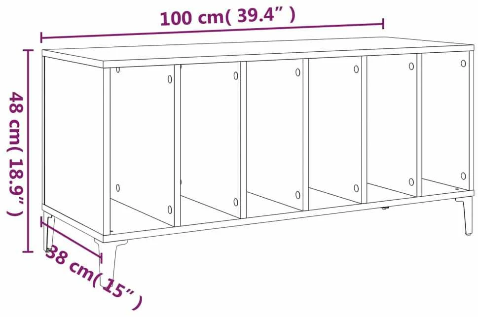 Vinilinių plokštelių spintelė, betono, 100x38x48cm, mediena