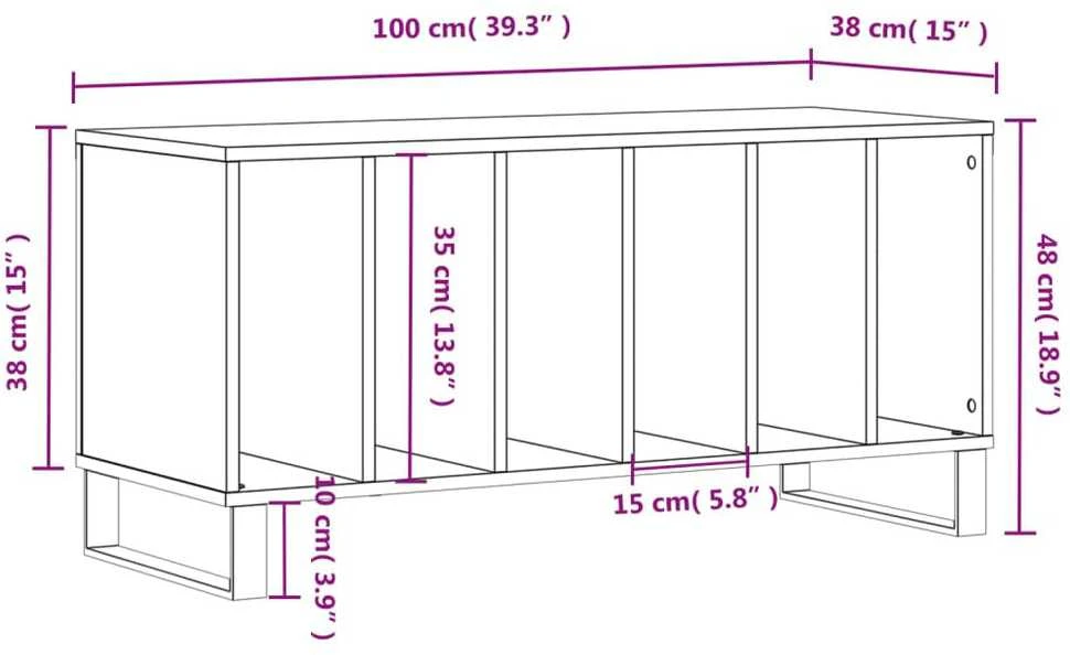 Vinilinių plokštelių spintelė, dūminė, 100x38x48cm, mediena