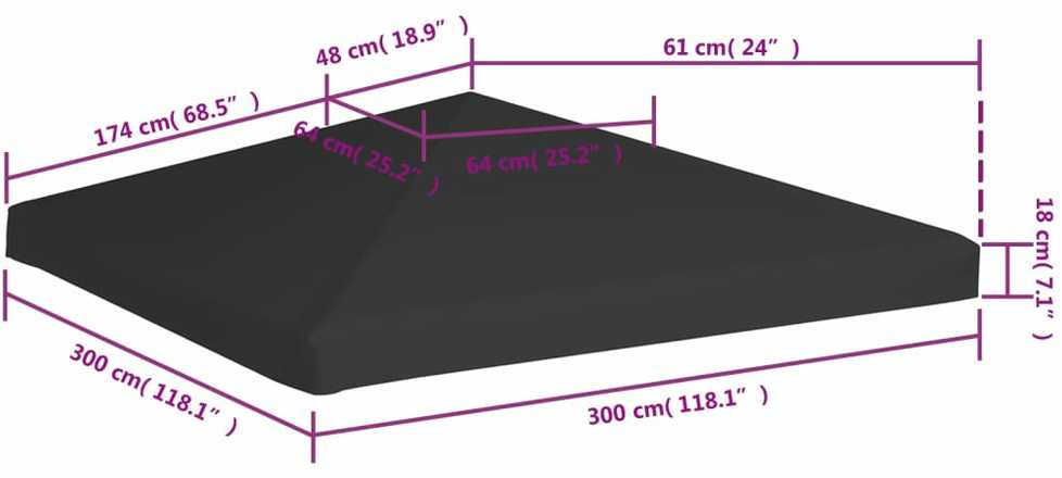 Viršutinis pavėsinės uždangalas, juodos spalvos, 3x3m, 270 g/m²
