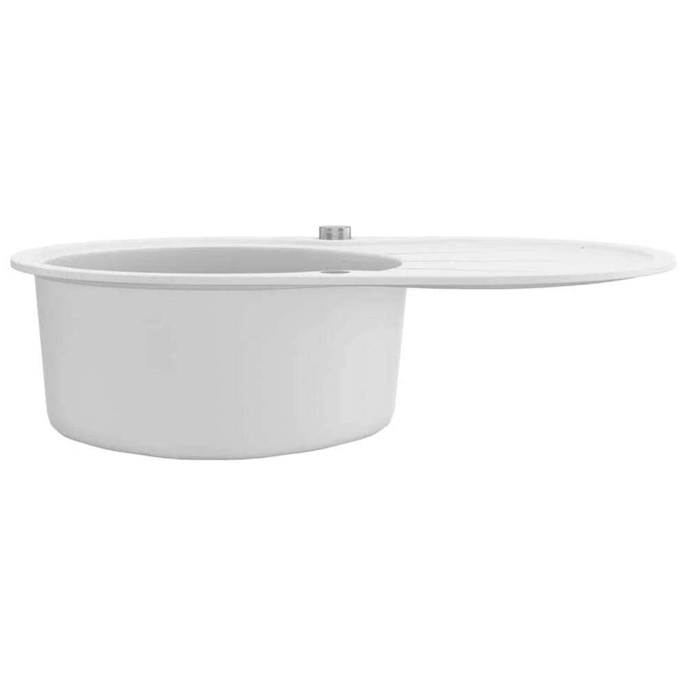 Virtuvinė plautuvė, balta, granitas, vieno dubens, oval. form.