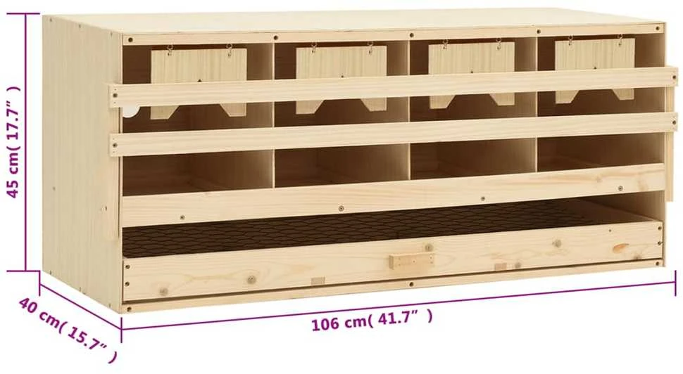 Vištų perėjimo lizdas, 4 sekcijos, 106x40x45cm, pušies masyvas