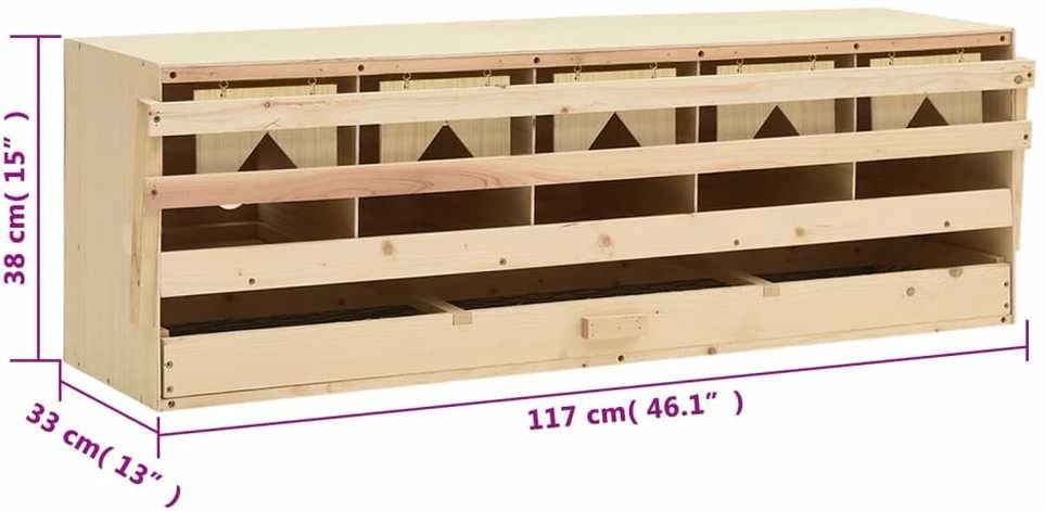 Vištų perėjimo lizdas, 5 sekcijos, 117x33x38cm, pušies masyvas
