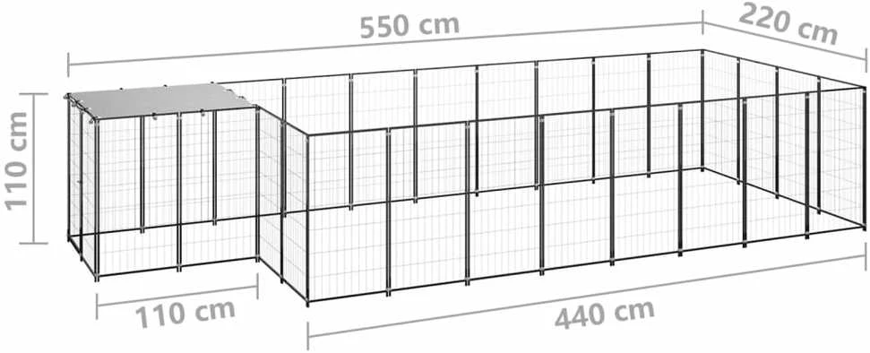 Voljeras šunims, juodos spalvos, 10,89 m², plienas
