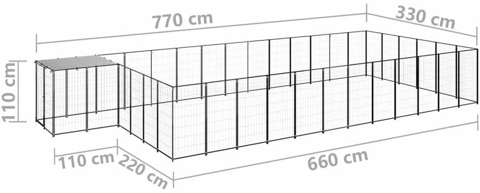 Voljeras šunims, juodos spalvos, 22,99 m², plienas