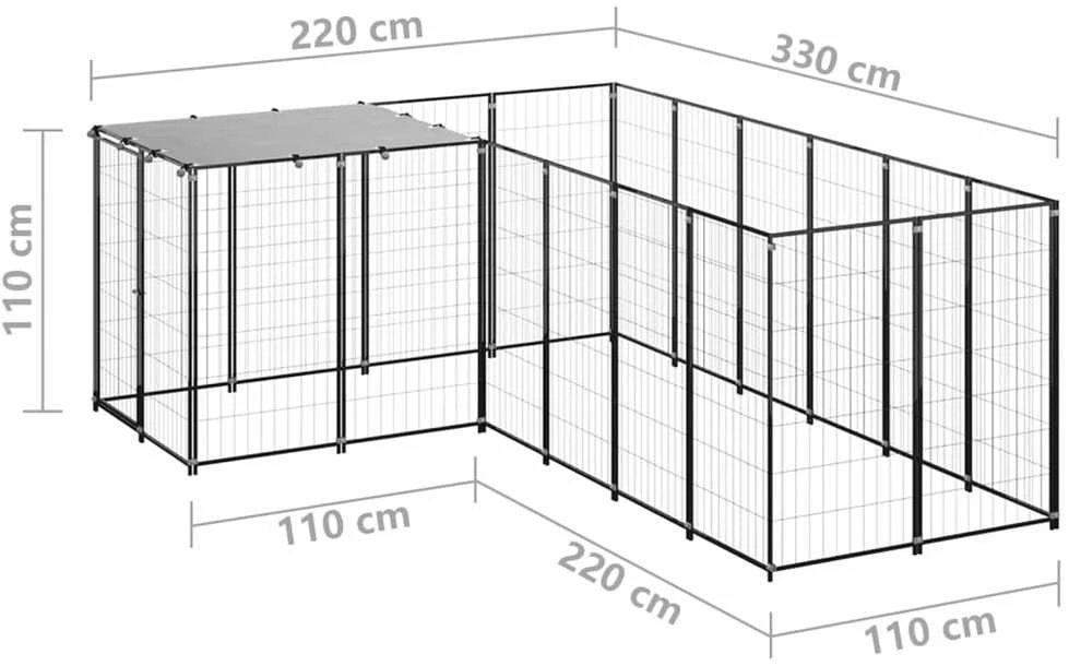 Voljeras šunims, juodos spalvos, 4,84 m², plienas
