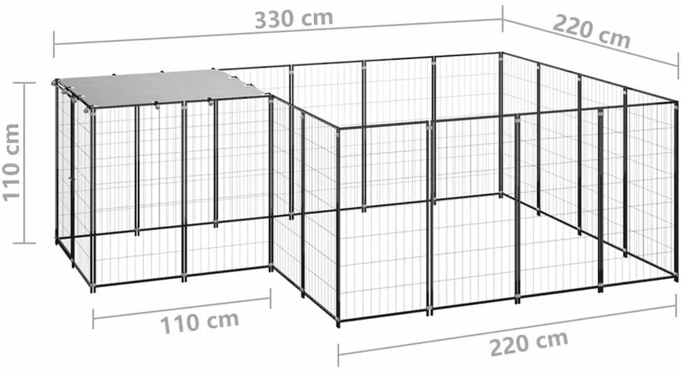 Voljeras šunims, juodos spalvos, 6,05 m², plienas