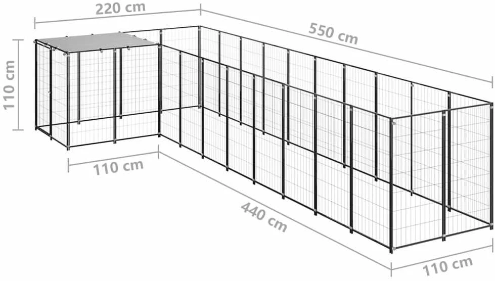 Voljeras šunims, juodos spalvos, 7,26m², plienas