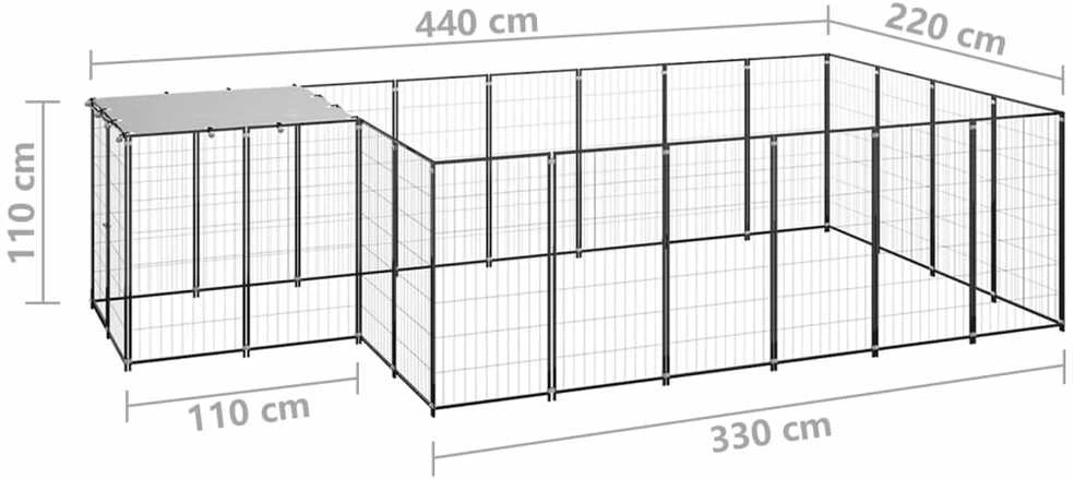 Voljeras šunims, juodos spalvos, 8,47 m², plienas
