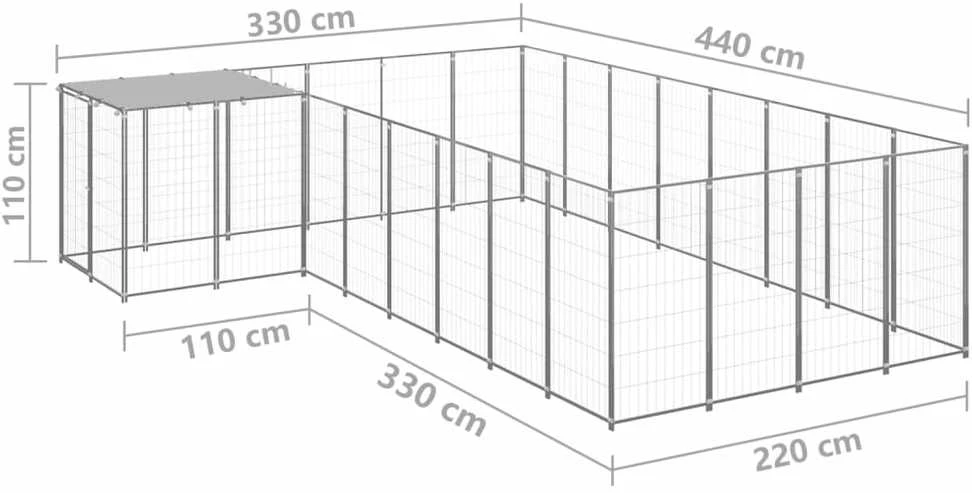 Voljeras šunims, sidabrinės spalvos, 10,89 m², plienas