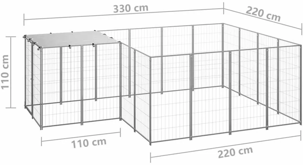 Voljeras šunims, sidabrinės spalvos, 6,05 m², plienas