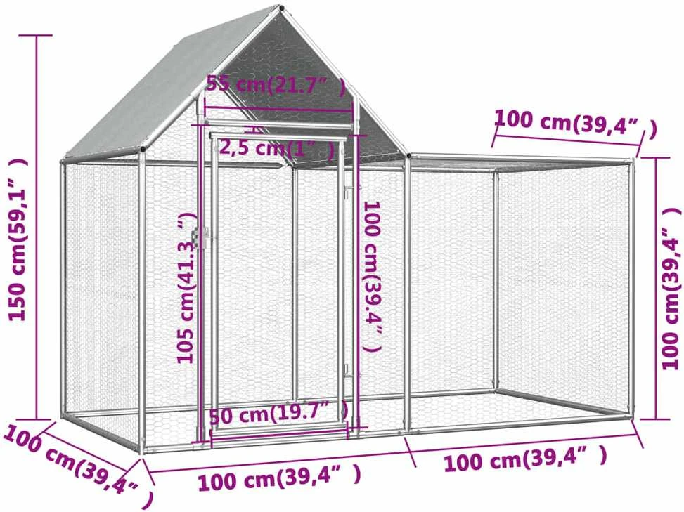 Voljeras viščiukams, 2x1x1,5m, galvanizuotas plienas