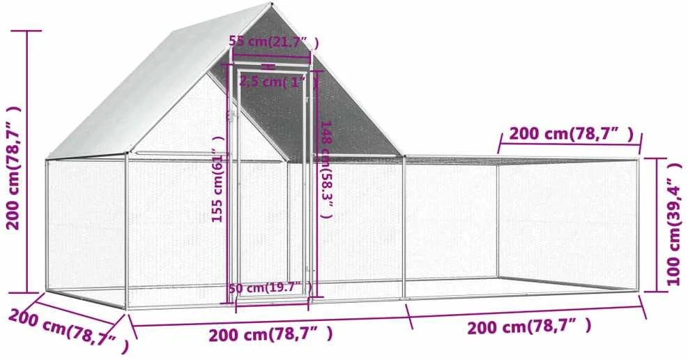 Voljeras viščiukams, 4x2x2m, galvanizuotas plienas